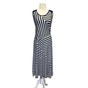 Dolcezza Women's Dress Sleeveless‎ Small Navy Blue Stripe Nautical Maxi